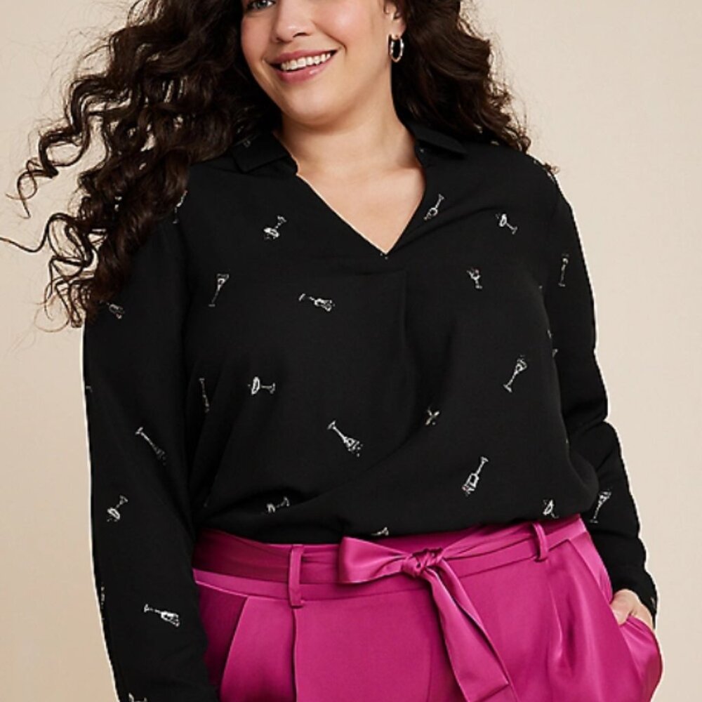 Maurice's Plus Size Atwood Champagne Print Pleated Blouse 3X